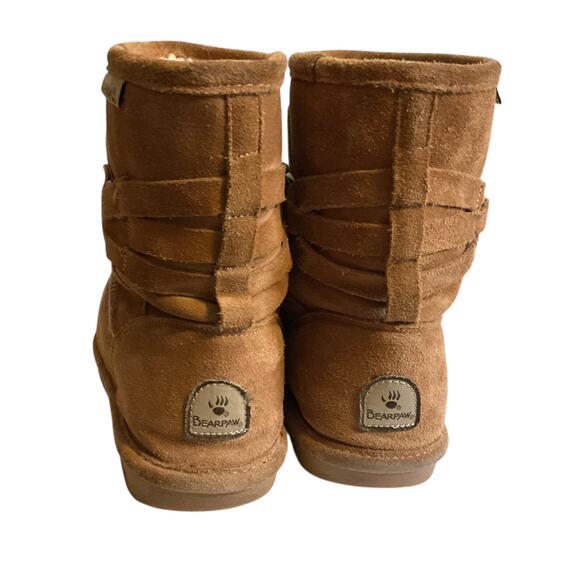 BEARPAW ANKLE SHERLING BOOTS Women's Size 8 Tan Brown Round Toe Faux Fur Leather - Picture 5 of 12